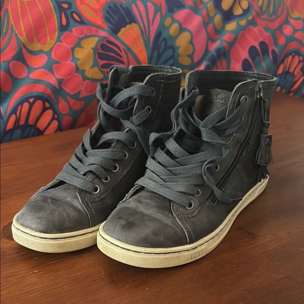 UGG Women’s Blue Leather High-Top Sneakers with Tassel Zipper Size 6
